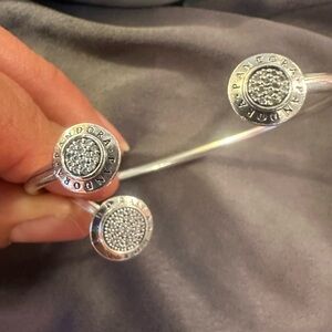 Pandora Silver Bangle Bracelet and ring set with CZ